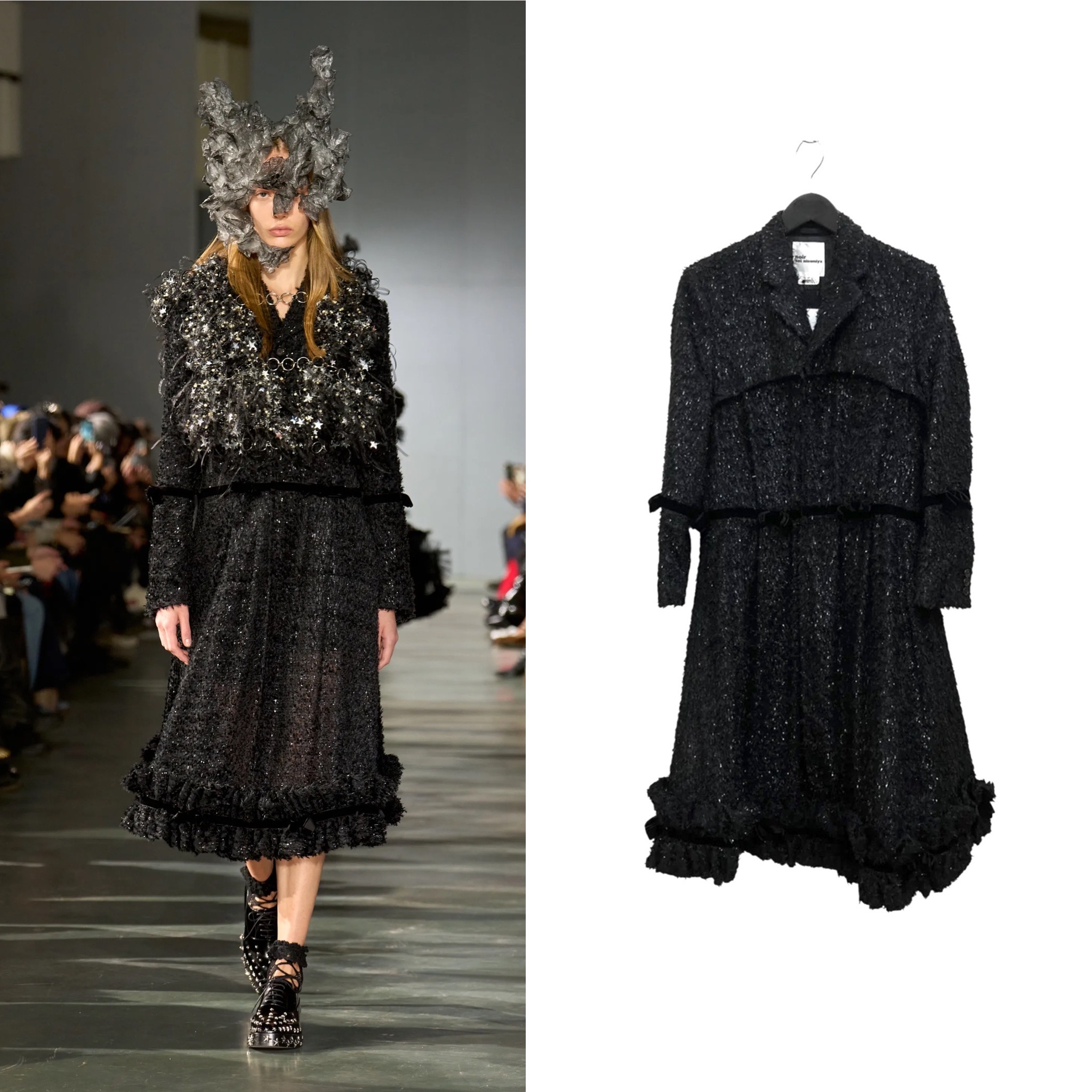noir kei ninomiya CDG 26ss 亮片磨边长外套